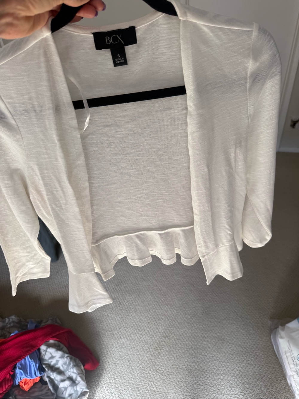 BCX White Sheer Ruffle-Hem Open Cardigan